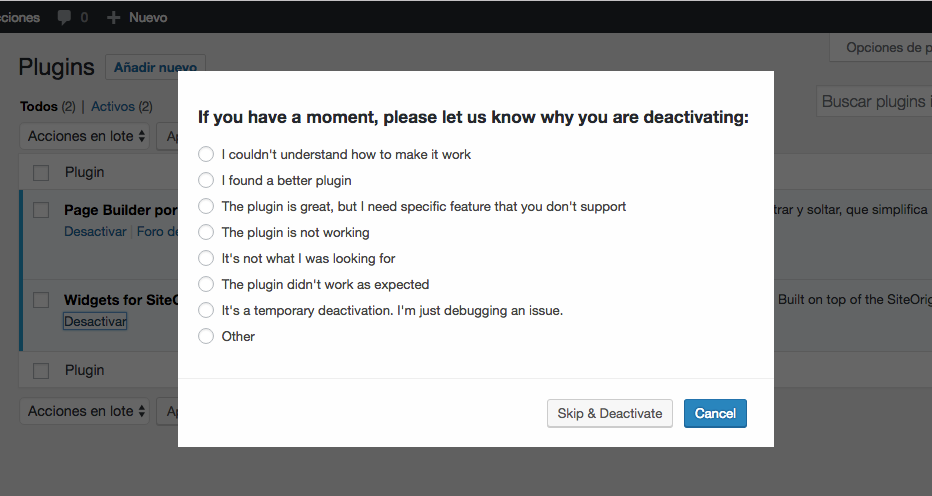 WordPress Plugins uninstall feedback